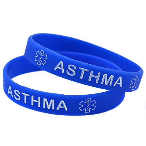 1 x asma médica conocimiento alerta Wristband de la pulsera de silicona (azul)