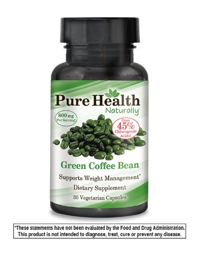 Pura salud puro verde grano de café, 800 mg por porción (400 mg por cápsula), 30 cápsulas vegetarianas