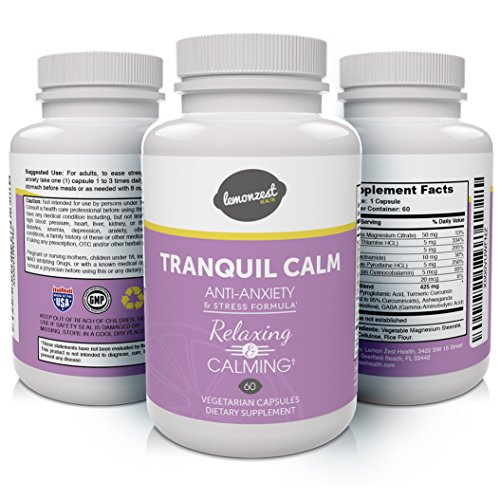 TRANQUILO tranquilo Premium ansiedad y alivio de tensión suplen poderoso Natural fórmula máxima calidad 100% Natural 60 cápsulas vegetarianas Madie en Estados Unidos