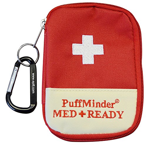 KIT - PuffMinder MEDREADY inhalador de asma ataque estuche con llavero y mosquetón. Bolsa de globo para adultos y niños. Fáciles de encontrar en un ocupado cartera o mochila. Mantenga el inhalador cerca de usted cuando usted lo necesita más.