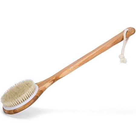Mejor seco cepillo del cuerpo de cepillado de la piel naturales de jabalí cerdas mango largo Bamboo Spa Cepillo - El cepillado 