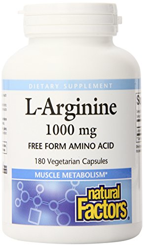 Factores naturales cápsula de L-arginina, 1000mg, 180 cuenta