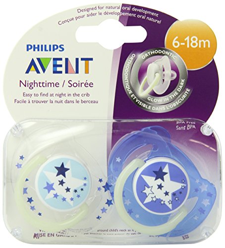 Philips AVENT BPA Free noche tiempo chupete, 6-18 meses, cuenta 2 Pack