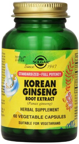 Solgar estandardizado completo potencia Ginseng coreano raíz extracto cápsulas vegetales, cuenta 60