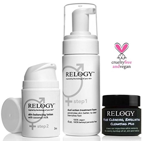 Sistema de tratamiento de acné Relogy para adolescentes, acné adulto y Hormonal + bono té árbol y bentonita arcilla mascarilla