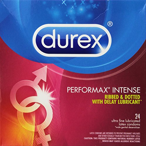 Durex Performax intenso estriado y punteado con retraso lubricante Premium condón, conteo de 24