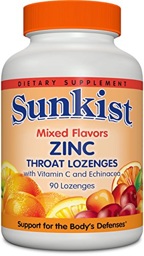 Losanjes de la garganta de Sunkist Zinc con vitamina C y equinácea, mezcla frutas, cuenta 90