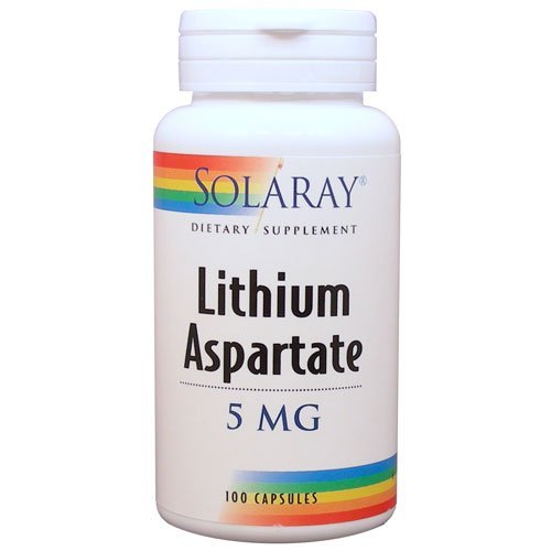 Suplemento aspartato de litio Solaray, 5 mg, 100 cuenta