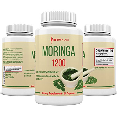 Cápsulas de Moringa Oleifera | Súper alimento calidad premium | Antioxidantes pura potencia para azúcar en la sangre, inmune y soporte de energía | 1200mg, potente extracto 4:1, 60 cápsulas