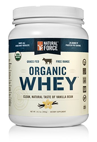 Polvo de proteína de suero de leche orgánica natural Force ® * ordenada #1 mejor cata * hierba alimentado Whey - suero de leche sin desnaturalizar proteína - Whey orgánica cruda, Paleo, Gluten libre de suero Natural, vainilla, 14,3 oz.