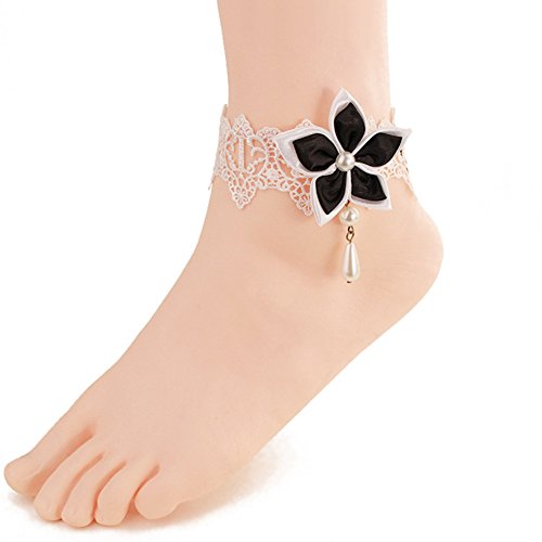 Wowlife negro chino Redbud flor encaje tobillo anillo pie sandalia playa boda tobillo pulsera mujeres chicas pulsera para el tobillo