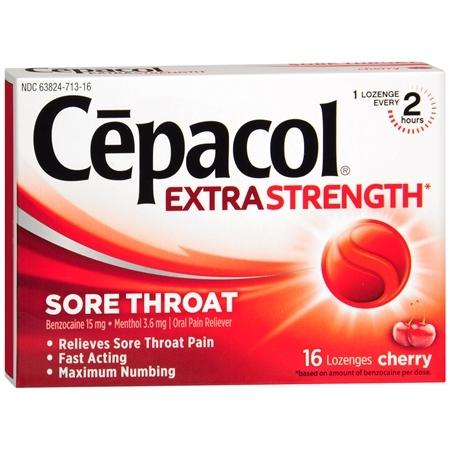 Cepacol dolor de garganta Oral Analgésico Lozenges Cherry 16 ea (paquete de 12)