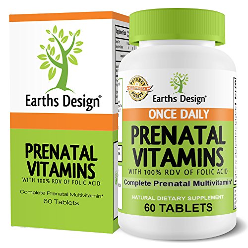 Vitaminas prenatales con ácido fólico, fácil de tragar uno día embarazo multivitaminas, calcio, hierro y minerales para un bebé saludable, nutrición apoya al intentar concebir y lactancia materna, 60 comprimidos