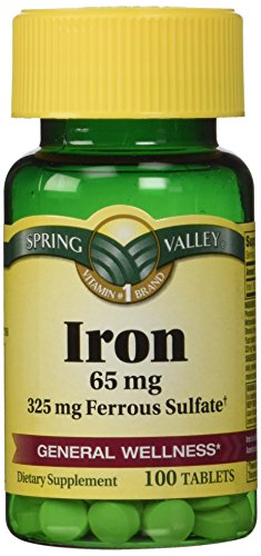 Spring Valley - hierro 65 mg, 200 tabletas - equivalente a 325 mg de sulfato de ferroso, Twin Pack