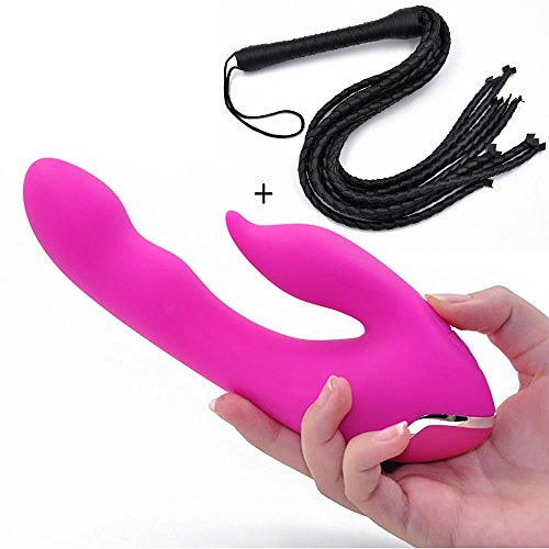 Vibración Dual Fanhong dedos silicona vibrador, juguete del sexo para las mujeres de la PU + cuero látigo (rosa) del modo de la vibración de 7 velocidades