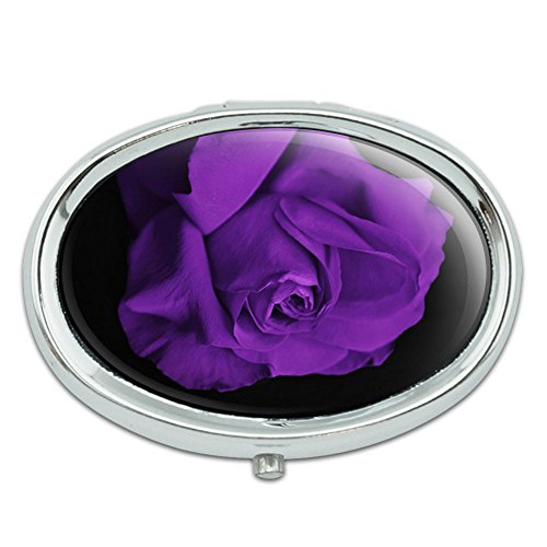 Rosa flor pétalos Púrpura Metal Oval caso pastillero