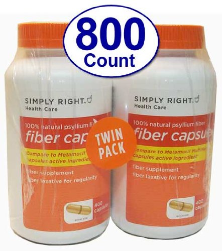 800 cápsulas de fibra de cuenta simplemente correcta terapia para regularidad/fibra suplemento - compara que el ingrediente activo en las cápsulas de Metamucil