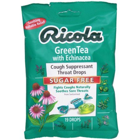 Ricola supresor de la tos gotas para la garganta sin azúcar té verde con Echinacea 19 ea (paquete de 4)