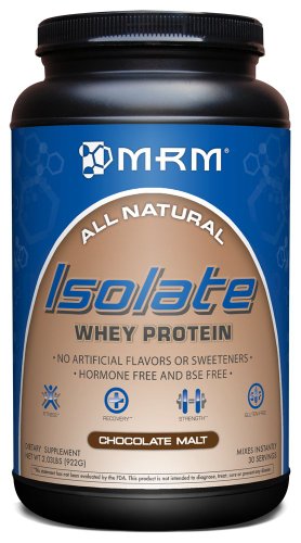 MRM 100% todo Natural aislado de proteína de suero, la hormona y EEB liberan, Malta Chocolate, 2,03 libras (32,5 oz)