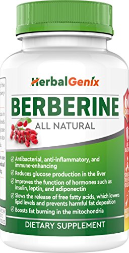HerbalGenix berberina suplemento ayuda a bajar el colesterol y ayuda: niveles de glucosa en sangre, Salud Cardiovascular, Mental y salud del cerebro. NO-GMO y libre de Gluten. Perfecto antioxidante.