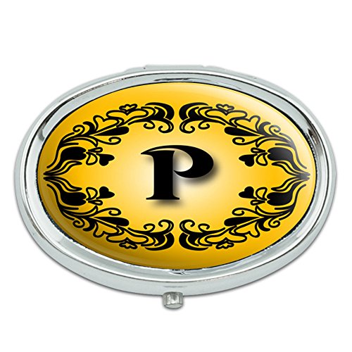 Letra elegante P inicial lujo Plaza oro negro Metal Oval caso pastillero