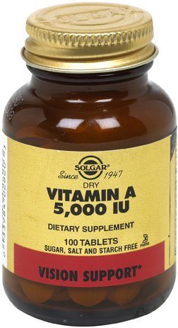 Seco de Solgar vitamina A 5000 UI tabletas, cuenta 100