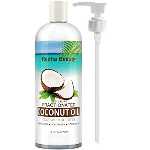 Radha fraccionado aceite de coco 16 Oz - 100% puro y Natural - uno de los mejores aceites de aromaterapia Carrier - libre de la bomba, 16 fl oz