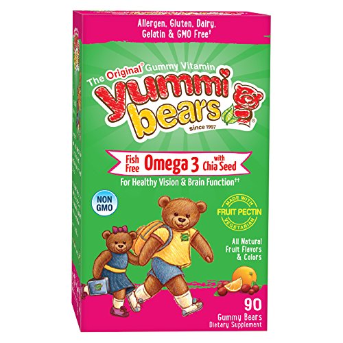 Yummi osos peces gratis Omega 3 con suplemento de semillas de Chia para niños, 90 osos Gummy
