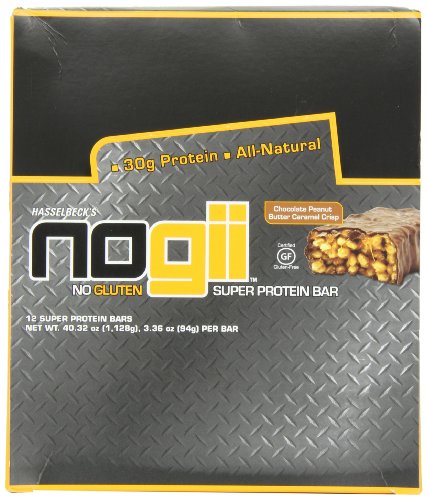 Barras de NoGii Super proteína Bar, Chocolate crujiente de caramelo y PB, de 3,36 oz, ct 12