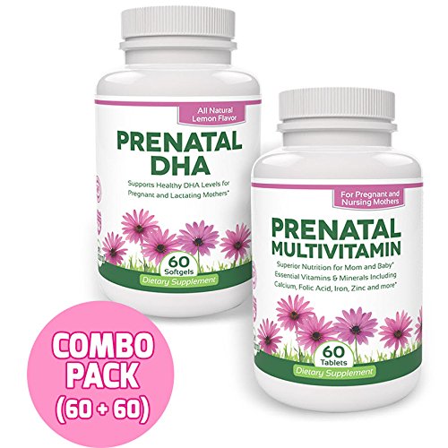 Vitaminas prenatales con suplemento de DHA por verde hoja Wellness-uno al día - valor tamaño (60 comprimidos + 60 cápsulas)