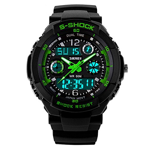 Fanmis Unisex Sport reloj multifunción verde Led luz Digital impermeable S - reloj de pulsera de choque (verde)