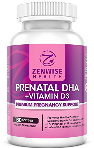 Vitaminas DHA prenatal - embarazo mejor cuidado suplemento - hecho con vitamina D3, Omega 3 y EPA para el cerebro y la salud de los ojos - 100% Natural fórmula para bebé sano desarrollo - 180 cápsulas - salud Zenwise