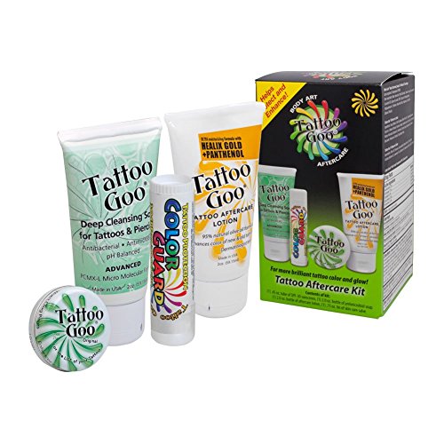 Tattoo Goo Aftercare Kit incluye jabón, nueva fórmula, Tattoo Goo, loción, protector de Color