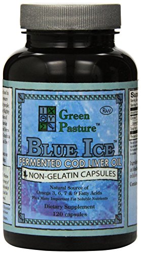 PureTrace certificado hielo azul verde pasto fermentado bacalao aceite de hígado sin sabor 120 cápsulas (1 paquete)