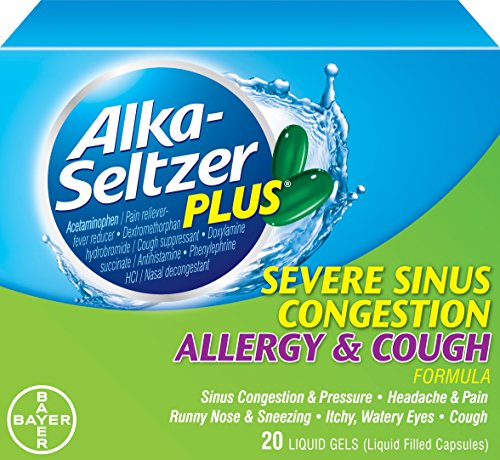 Alka-Seltzer Plus grave sinusitis congestión alergia y tos líquidos geles, cuenta 20