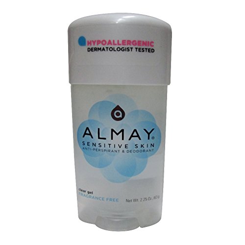 Piel sensible al Almay Clear Gel, antitranspirante y desodorante, fragancia gratis, palo de 2,25 onzas (paquete de 6)