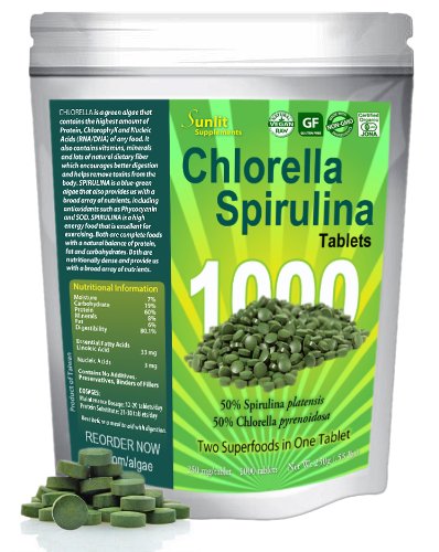 Soleadas Chlorella espirulina tabletas (1000-Pack)