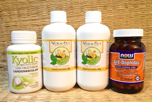 Parásito limpiar bienestar Kit (pequeño tamaño adulto): Antiparásito, fungicida, Detox - incluye: gusano Kyolic ajo y Gr8 Dophilus probiótico