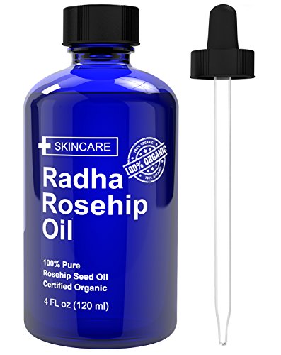 Belleza de Radha aceite de rosa mosqueta - 100% puro frío presionado certificada orgánica 4 fl. oz. - mejor crema hidratante para sanar líneas de piel fina y seca - Virgen rosa mosqueta semilla aceite para la cara y la piel