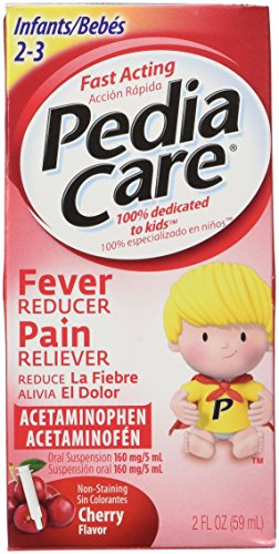 PediaCare niños (2-3 años) paracetamol fiebre reductor dolor Releiver, no coloración cereza, 2 onzas de líquido