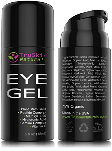 MEJOR ojo de Gel crema para las arrugas, líneas finas, ojeras, ojeras y bolsas - 100% Natural, 75% orgánicos, con ácido hialurónico, aceite de Jojoba, MSM, péptidos y más - TruSkin Naturals