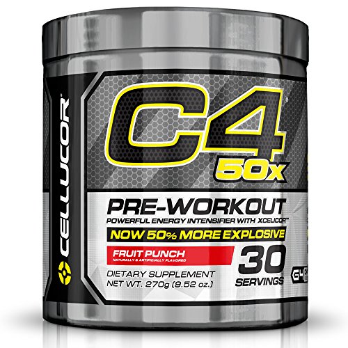 Cellucor C4 50 X Pre entrenamiento suplemento, alta energía pre-entrenamiento en polvo con XCELICOR, 30 porciones, fruta ponche oz 9,52