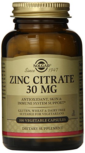 Solgar Zinc cápsulas vegetales de citrato, 30 Mg, cuenta 100