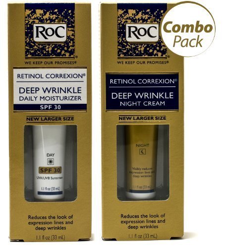 Roc Retinol Correxion Deep Wrinkle Night Cream y caja diaria crema hidratante Spf 30 1,1 onzas líquidas (paquete combinado)