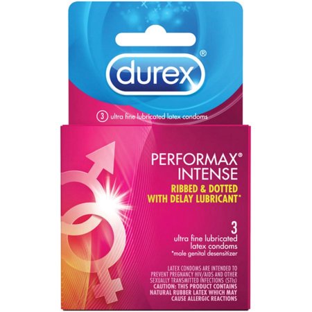 Durex Performax Intense Ribbed -amp- Dotted Condoms with Delay Lubricant 3 ea (Pack of 6)