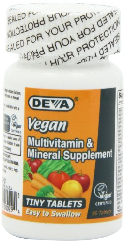 Suplemento de multivitaminas, minerales Deva vegano, pequeñas tabletas, frasco de 90 cápsulas