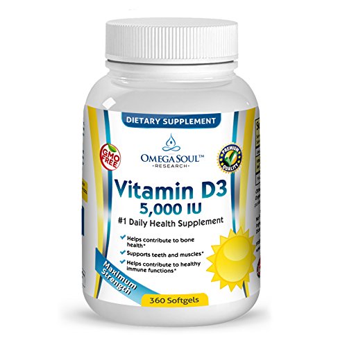 Omega alma vitamina D3 5000 UI - 360 cápsulas Mini GMO libre en aceite de oliva ecológico