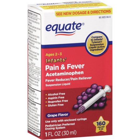 equate Dolor y Fiebre Acetaminofeno 160 mg líquido de suspensión bebés Uva 1 Fl Oz