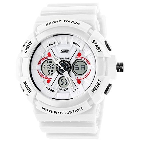 Fanmis Unisex Sport reloj analógico/Digital Dual Time alarma multifunción Led reloj de pulsera blanco