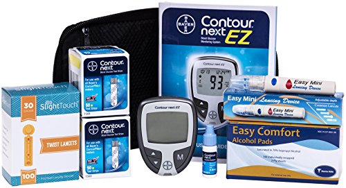 Contorno próximo Diabetes pruebas Kit - contorno próximo medidor de Ez, 100 Bayer Contour a continuación prueba de tiras, 100 lancetas de 30g, 1 dispositivo de punción, solución de Control, 100 Alcohol Prep Pads